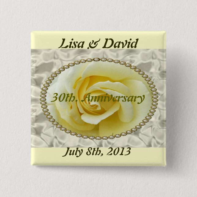 30th Anniversary save the date yellow rose  Button (Front)