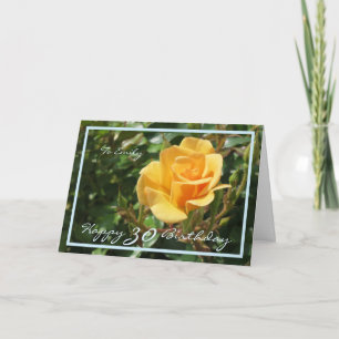 30th Bday Emily Yellow Rose Elegant Blue Frame Card