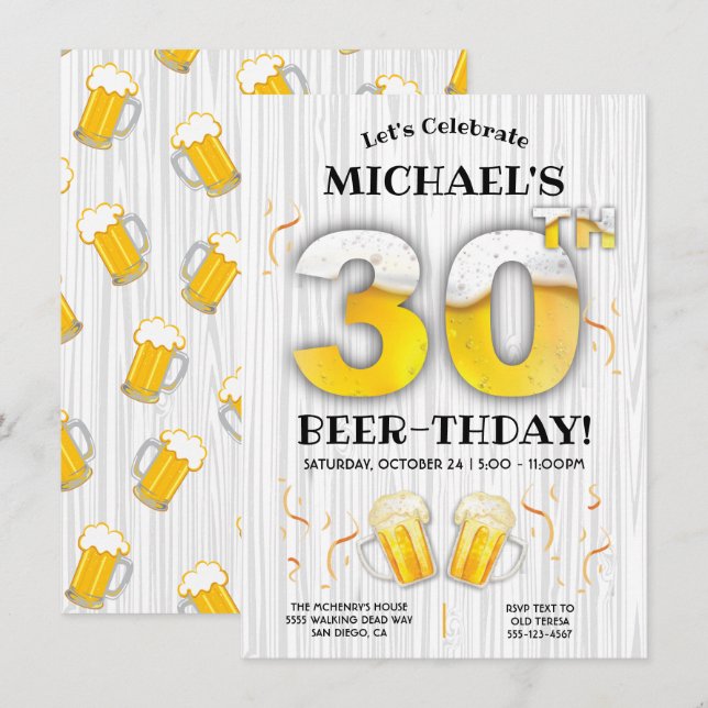 30th Beer Birthday Party Milestone Invitation (Front/Back)