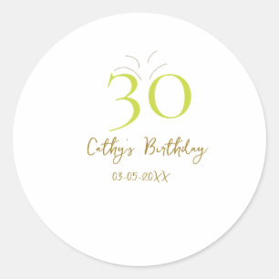 30TH BIIRTHDAY GREEN GOLD PASTEL HANDDRAWN RETRO CLASSIC ROUND STICKER