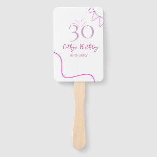 30TH BIIRTHDAY PINK PURPLE PASTEL HANDDRAWN RETRO  HAND FAN