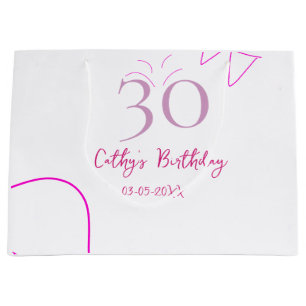 30TH BIIRTHDAY PINK PURPLE PASTEL HANDDRAWN RETRO LARGE GIFT BAG