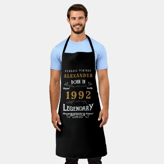 30th Birthday 1992 Add Name Black Gold Legendary Apron (Worn)