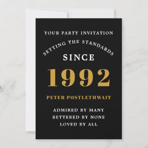 30th Birthday 1992 Black Gold Elegant Chic Invitation