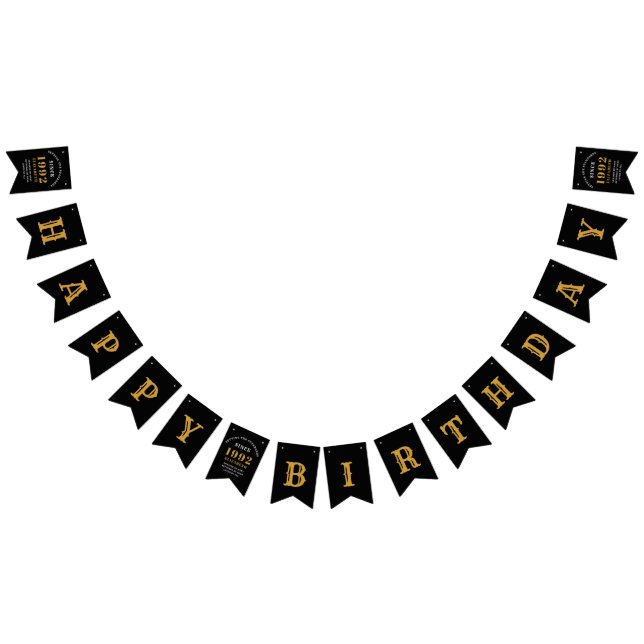 30th Birthday 1992 Black Gold Name Chic Elegant Bunting Flags (All)