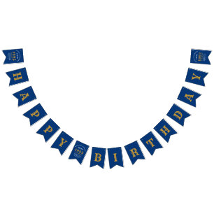 30th Birthday 1992 Blue Gold Name Chic Elegant Bunting Flags