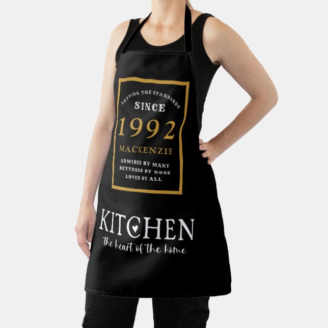 30th Birthday 1992 Name Elegant Black Gold Chic Apron (Insitu)