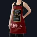 30th Birthday 1992 Name Elegant Black Gold Red Apron<br><div class="desc">A wonderful birthday black and gold design on an apron for that special celebration. Easily customize the text using the template provided. Part of the setting standards range of birthday supplies.</div>