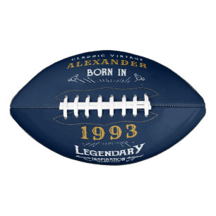 30th Birthday 1993 Add Name Legend Blue Gold Football