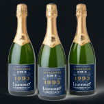 30th Birthday 1993 Add Your Name Blue Gold Legend Sparkling Wine Label<br><div class="desc">Personalized add your name birthday sparkling wine bottle labels. Edit the name and year with the template provided. A wonderful custom blue birthday idea. More gifts and party supplies available with the "Legendary" design in the store.</div>