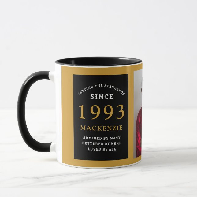 30th Birthday 1993 Black Gold Add Name Photo Mug (Left)