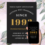 30th Birthday 1993 Black Gold Add Name Year Invitation<br><div class="desc">Let the celebrations begin! Get your guests excited for a special night with these personalized 30th birthday party invitations. Our custom black and gold party invites feature a contemporary font, bold colours, and a unique design to make your event stand out. These invitations are the perfect way to celebrate your...</div>