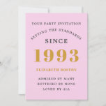 30th Birthday 1993 Pink Grey Add Name Year Invitation<br><div class="desc">For those celebrating their birthday we have the ideal birthday party invitation card. The elegant background with a gold design is simple and chic. Easily customize the text to the front and the rear of this birthday invitation card using the template provided. Part of the setting standards range of cards,...</div>