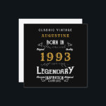 30th Birthday 1993 Retro Black Gold Greeting Card<br><div class="desc">Say Happy Birthday. Add your name,  year and message to this personalized birthday greeting card. A wonderful custom black birthday card with white and gold vintage style typography. More gifts and party supplies available with the "Legendary" design in the store.</div>