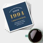 30th Birthday 1994 Blue Gold  Napkin<br><div class="desc">A personalized classic paper napkin design for that birthday celebration for a special person born in 1994 and turning 30. Add the name to this vintage retro style blue, white and gold design for a custom 30th birthday gift. Easily edit the name and year with the template provided. A wonderful...</div>
