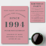 30th Birthday 1994 Pink Grey Elegant Chic Invitation<br><div class="desc">For those celebrating their birthday we have the ideal birthday party invitation card. The elegant pink background with a grey design is simple and chic. Easily customize the text to the front and the rear of this birthday invitation card using the template provided. Part of the setting standards range of...</div>
