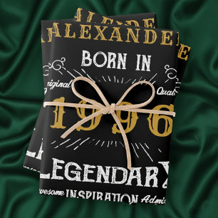 30th Birthday 1996 Legend Vintage Black Wrapping Paper Sheet