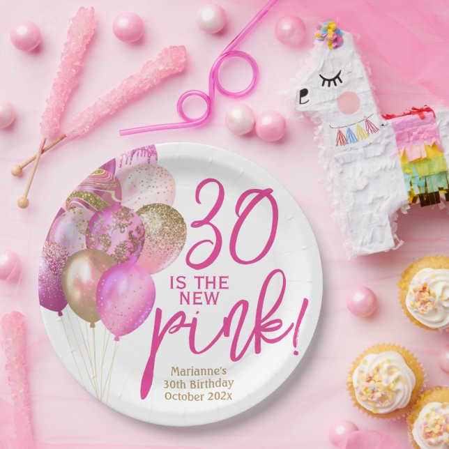 30th Birthday 30 Is the New Pink Party Paper Plate (Party)