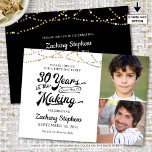 30th Birthday 30 YEARS IN THE MAKING Black Gold Invitation<br><div class="desc">Invite guests to a birthday party 30 YEARS IN THE MAKING with these fun black and gold invitations featuring a retro typography title design, string lights and personalized with 2 photos (perhaps use Then and Now pictures for a memorable keepsake). CHANGES: Change the personalized text font style, colour, size and...</div>