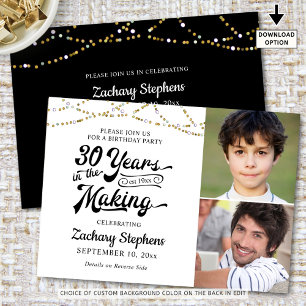 30th Birthday 30 YEARS IN THE MAKING Black Gold Invitation