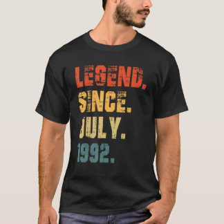30th Birthday  30 Years Old Legend Since July 1992 T-Shirt