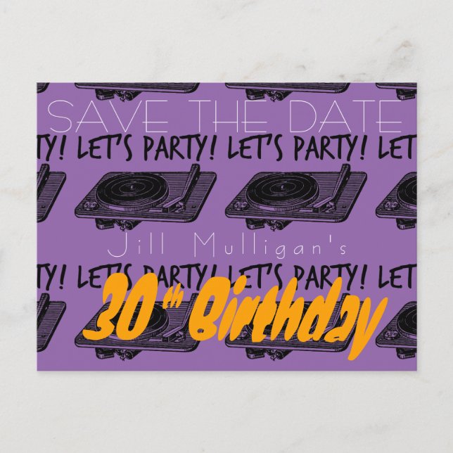 30th Birthday 60s Let's Party Save the date 3 Announcement Postcard (Front)