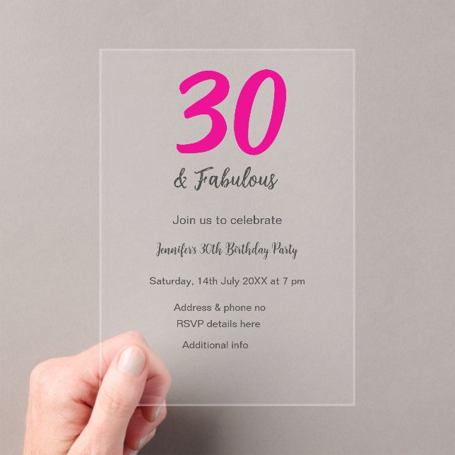 30th birthday add name date year black  acrylic invitations (Insitu (Handheld))