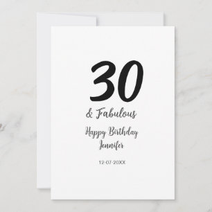 30th birthday add name date year black  card