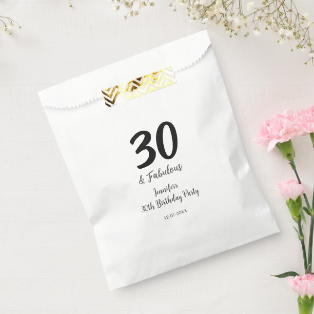30th birthday add name date year black  favour bag (Sealed)