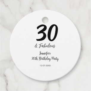 30th birthday add name date year black favour tags