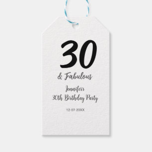30th birthday add name date year black gift tags