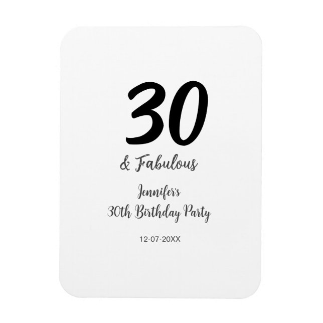30th birthday add name date year black  magnet (Vertical)