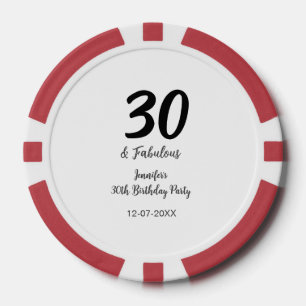 30th birthday add name date year black poker chips