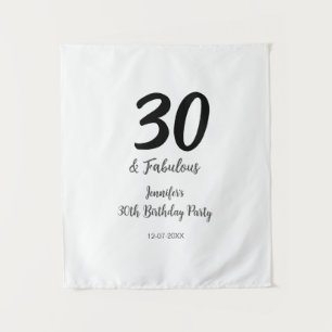 30th birthday add name date year black  tapestry
