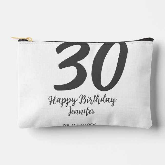 30th birthday add name date year black template  accessory pouch (Front)