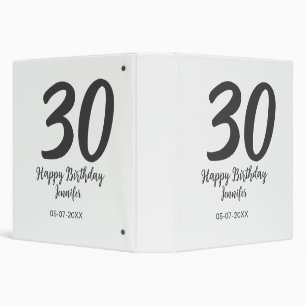30th birthday add name date year black template  binder