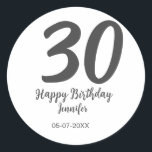 30th birthday add name date year black template  classic round sticker<br><div class="desc">editable design</div>