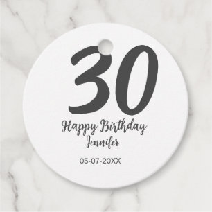 30th birthday add name date year black template  favour tags