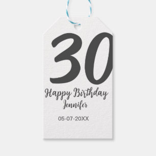 30th birthday add name date year black template gift tags
