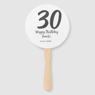 30th birthday add name date year black template hand fan