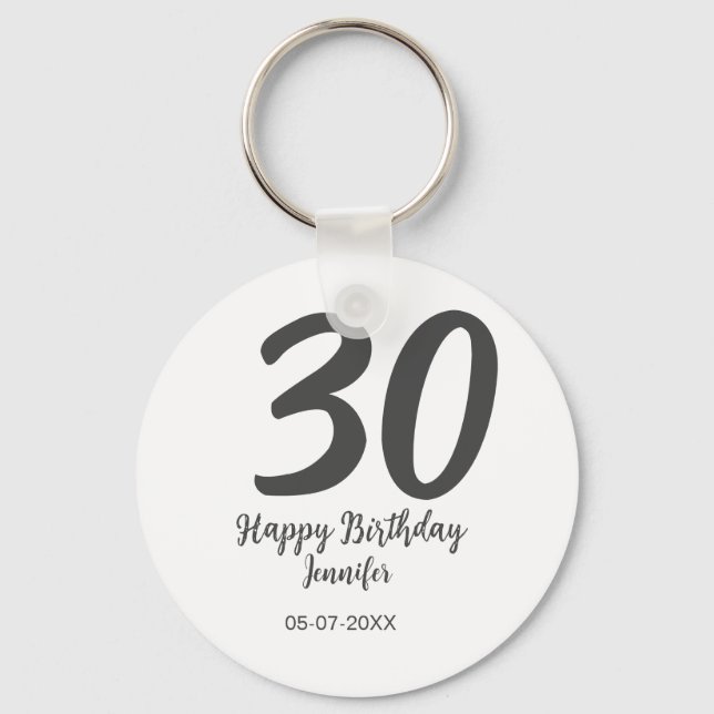 30th birthday add name date year black template  keychain (Front)