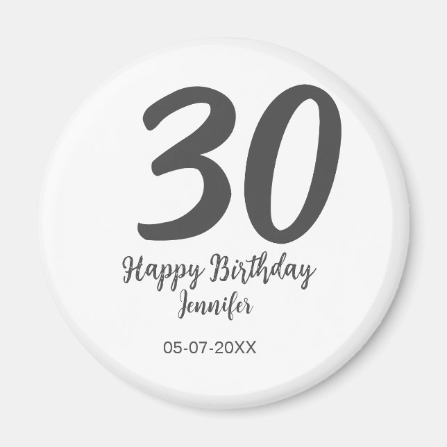 30th birthday add name date year black template  magnet (Front)