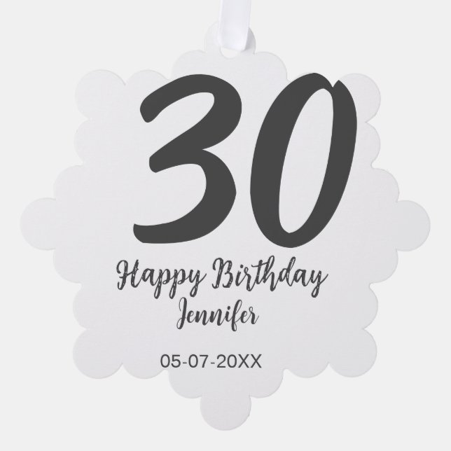 30th birthday add name date year black template  ornament card (Front)