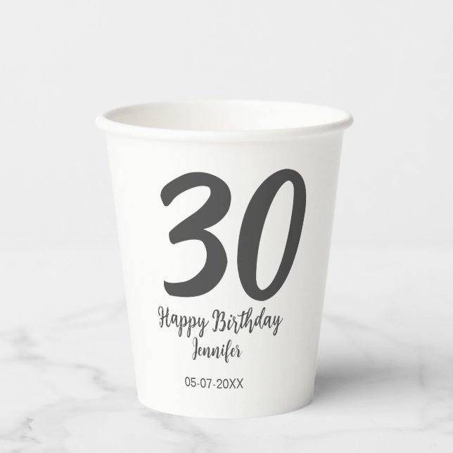 30th birthday add name date year black template  paper cups (Front)