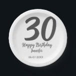 30th birthday add name date year black template  paper plate<br><div class="desc">editable design</div>