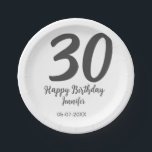 30th birthday add name date year black template  paper plate<br><div class="desc">editable design</div>