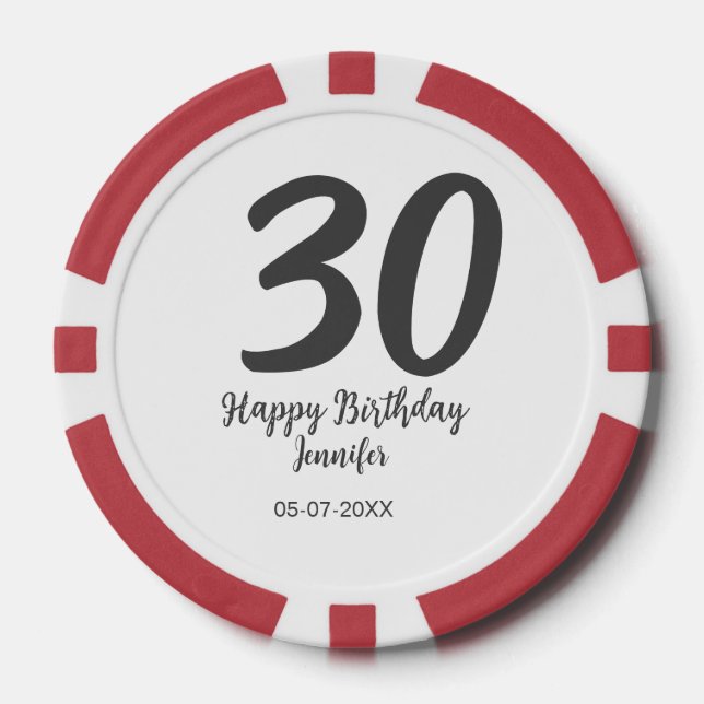 30th birthday add name date year black template  poker chips (Front)