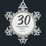 30th birthday add name date year black template  snowflake pewter christmas ornament<br><div class="desc">editable design</div>
