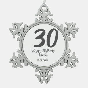 30th birthday add name date year black template  snowflake pewter christmas ornament