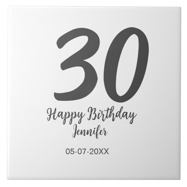 30th birthday add name date year black template  tile (Front)
